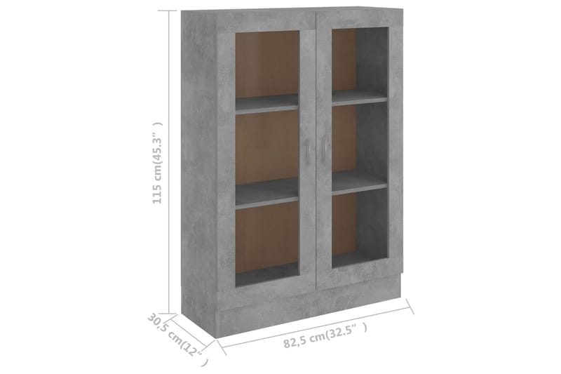 vitrineskab 82,5x30,5x115 cm spånplade betongrå - Grå - Vitrineskabe