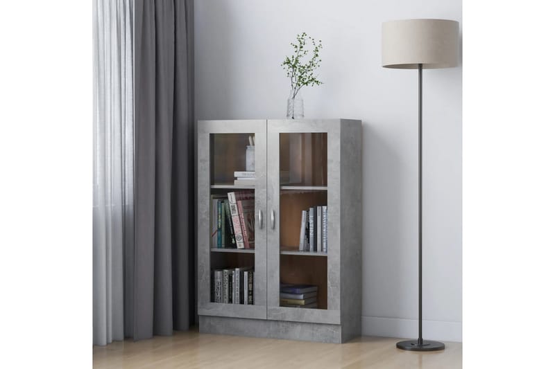 vitrineskab 82,5x30,5x115 cm spånplade betongrå - Grå - Opbevaring - Skab - Vitrineskabe