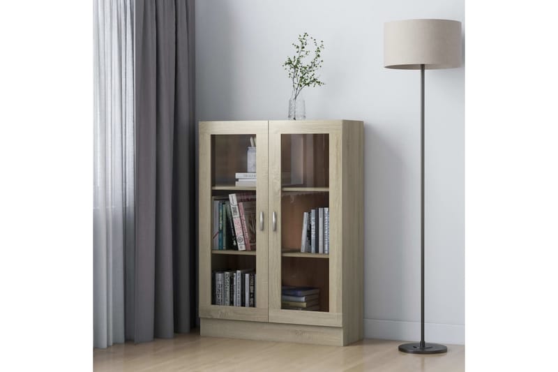 vitrineskab 82,5x30,5x115 cm spånplade sonoma-eg - Brun - Opbevaring - Skab - Vitrineskabe