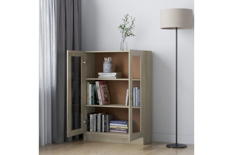 vitrineskab 82,5x30,5x115 cm spånplade sonoma-eg - Brun - Opbevaring - Skab - Vitrineskabe