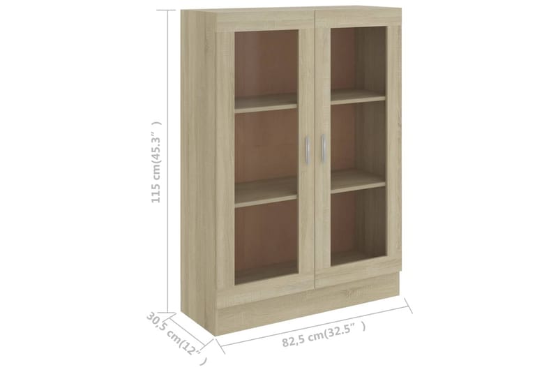 vitrineskab 82,5x30,5x115 cm spånplade sonoma-eg - Brun - Opbevaring - Skab - Vitrineskabe
