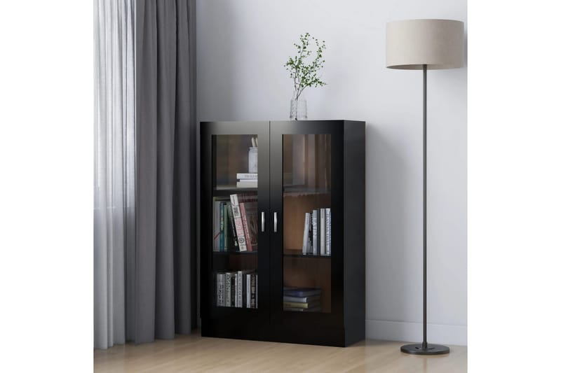 vitrineskab 82,5x30,5x115 cm spånplade sort - Sort - Opbevaring - Skab - Vitrineskabe
