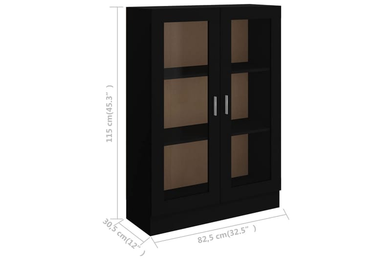 vitrineskab 82,5x30,5x115 cm spånplade sort - Sort - Opbevaring - Skab - Vitrineskabe