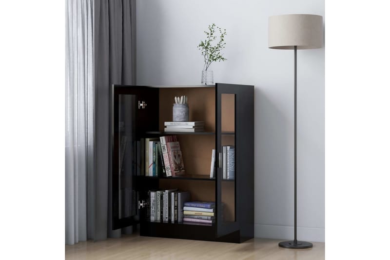 vitrineskab 82,5x30,5x115 cm spånplade sort - Sort - Opbevaring - Skab - Vitrineskabe