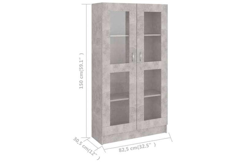 Vitrineskab 82,5x30,5x150 cm spånplade betongrå - Grå - Vitrineskabe