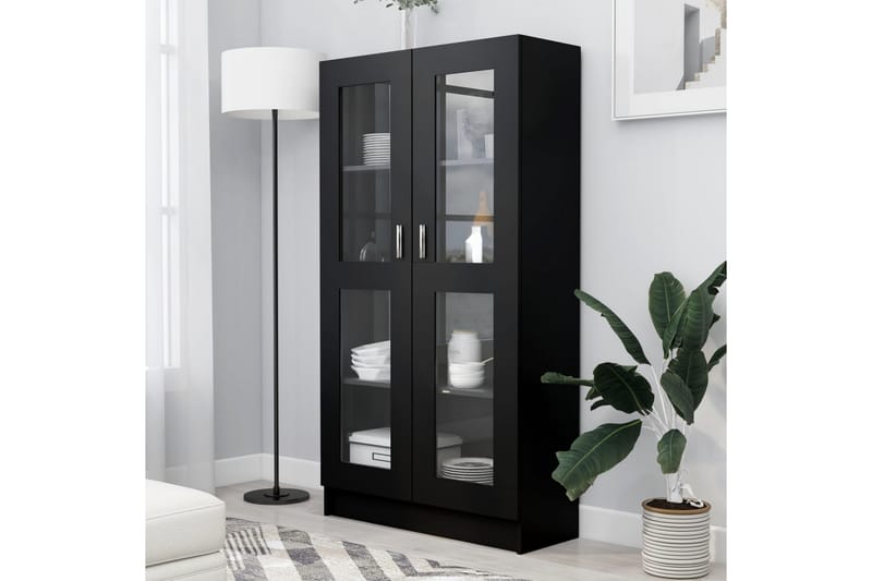 Vitrineskab 82,5x30,5x150 cm spånplade sort - Sort - Opbevaring - Skab - Vitrineskabe