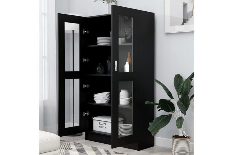 Vitrineskab 82,5x30,5x150 cm spånplade sort - Sort - Opbevaring - Skab - Vitrineskabe