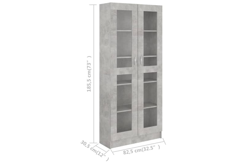 vitrineskab 82,5x30,5x185,5 cm spånplade betongrå - Grå - Vitrineskabe