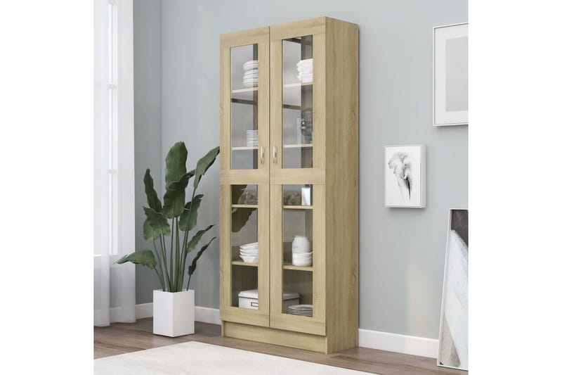 vitrineskab 82,5x30,5x185,5 cm spånplade sonoma-eg - Brun - Opbevaring - Skab - Vitrineskabe