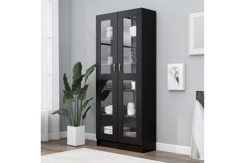 vitrineskab 82,5x30,5x185,5 cm spånplade sort - Sort - Opbevaring - Skab - Vitrineskabe