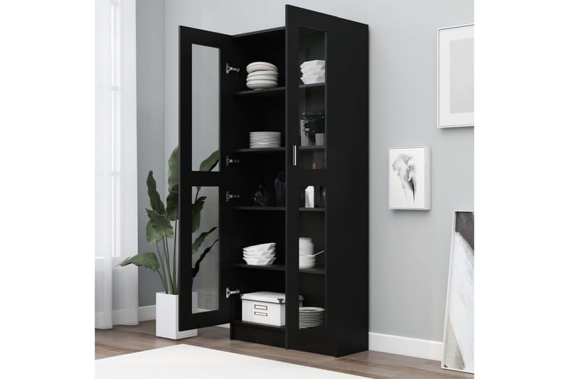 vitrineskab 82,5x30,5x185,5 cm spånplade sort - Sort - Opbevaring - Skab - Vitrineskabe