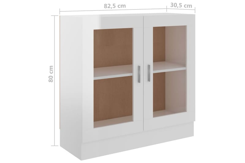 vitrineskab 82,5x30,5x80 cm spånplade hvid højglans - Hvid - Vitrineskabe