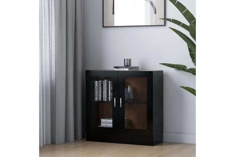 vitrineskab 82,5x30,5x80 cm spånplade sort - Sort - Opbevaring - Skab - Vitrineskabe