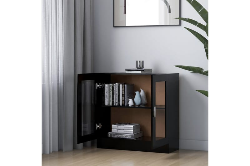vitrineskab 82,5x30,5x80 cm spånplade sort - Sort - Opbevaring - Skab - Vitrineskabe