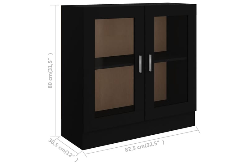 vitrineskab 82,5x30,5x80 cm spånplade sort - Sort - Opbevaring - Skab - Vitrineskabe