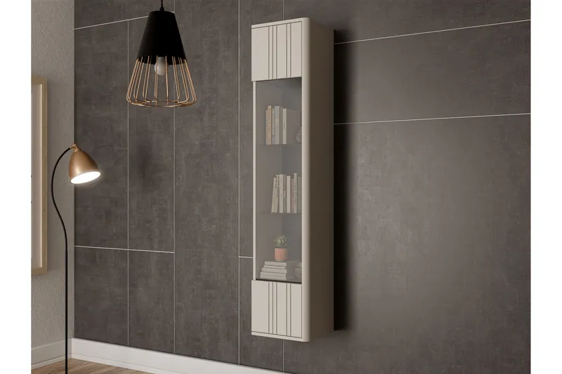 Zalricus Vitrinskåp 36x164 cm - Beige - Opbevaring - Skab - Vitrineskabe