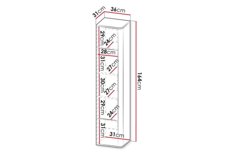 Zalricus Vitrinskåp 36x164 cm - Beige - Opbevaring - Skab - Vitrineskabe