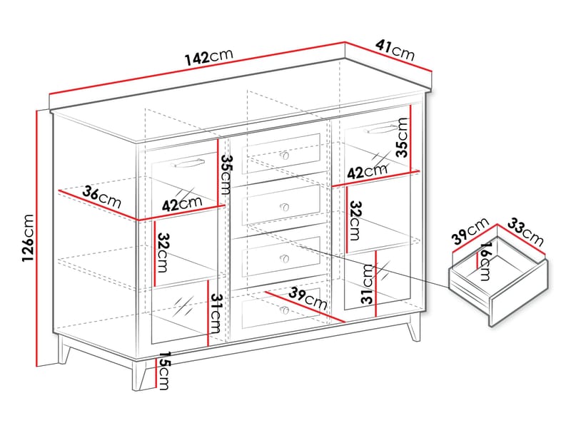 Zeylor Vitrineskab 142 cm - Opbevaring - Skab - Vitrineskabe