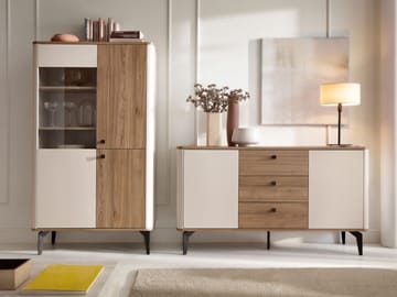 Zeyrin møbelsæt til stuen - Skænk + Vitrineskab - Brun|beige|sort - Opbevaring - Skab - Vitrineskabe