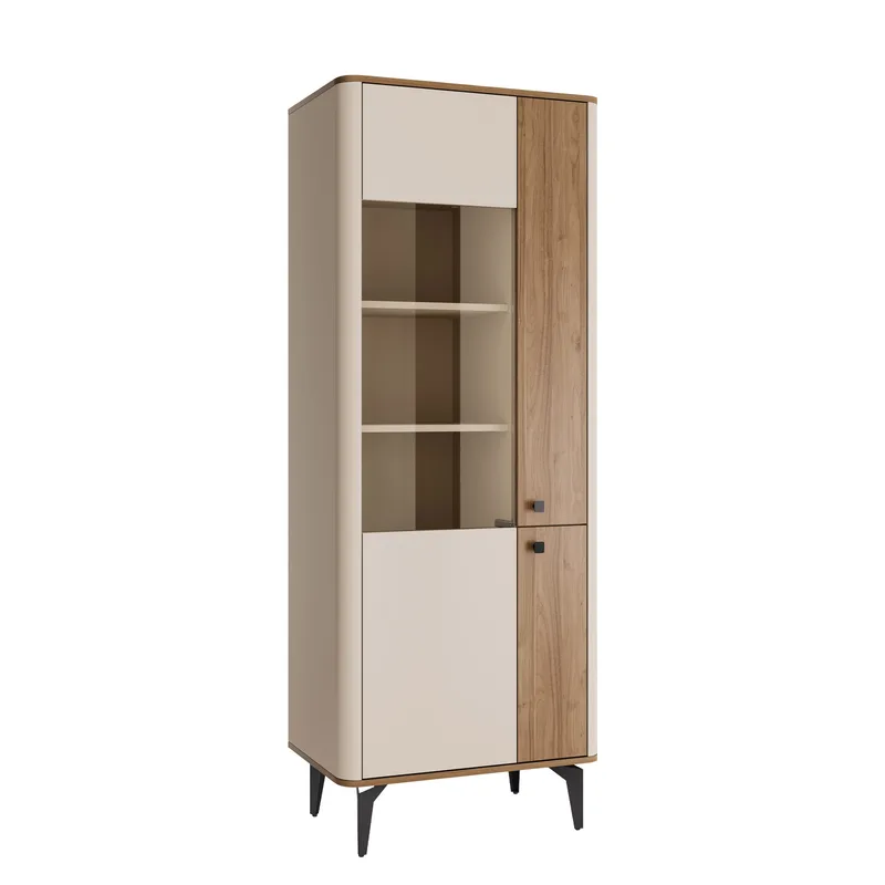 Zeyrin Vitrineskab 74x190 cm, Brun|beige|sort