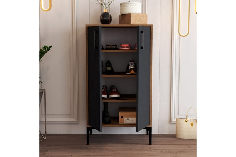 Babice Skoskab 35x60 cm - Valnød/Antracit - Opbevaring - Skoopbevaring - Skoskab