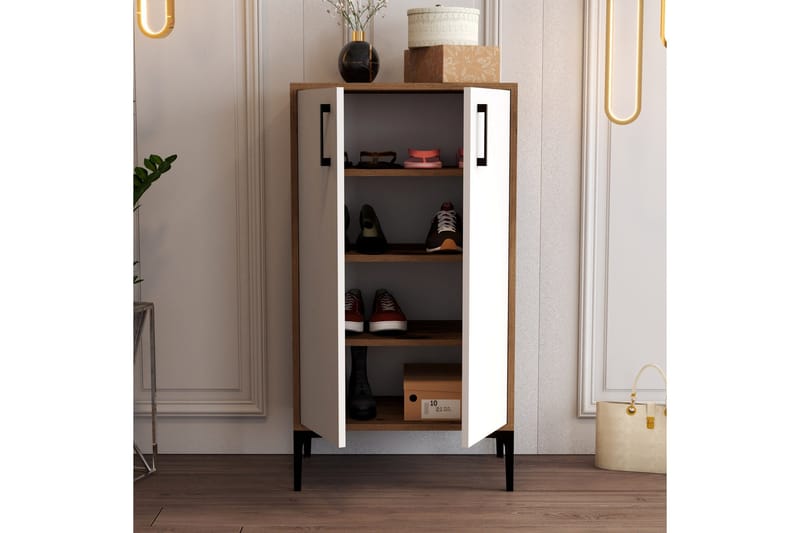 Babice Skoskab 35x60 cm - Valnød/Hvid - Opbevaring - Skoopbevaring - Skoskab