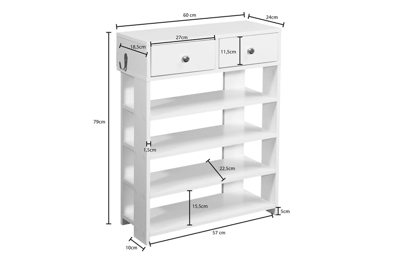 Basnaw skoskab 60x24 cm - Hvid - Entréopbevaring - Skoskab - Skoopbevaring