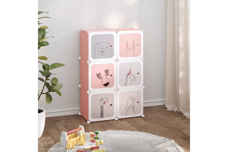 beBasic opbevaringsreol til børn 6 kubeformede kasser PP lyserød - LyserÃ¸d - Entréopbevaring - Skoopbevaring - Skohylde
