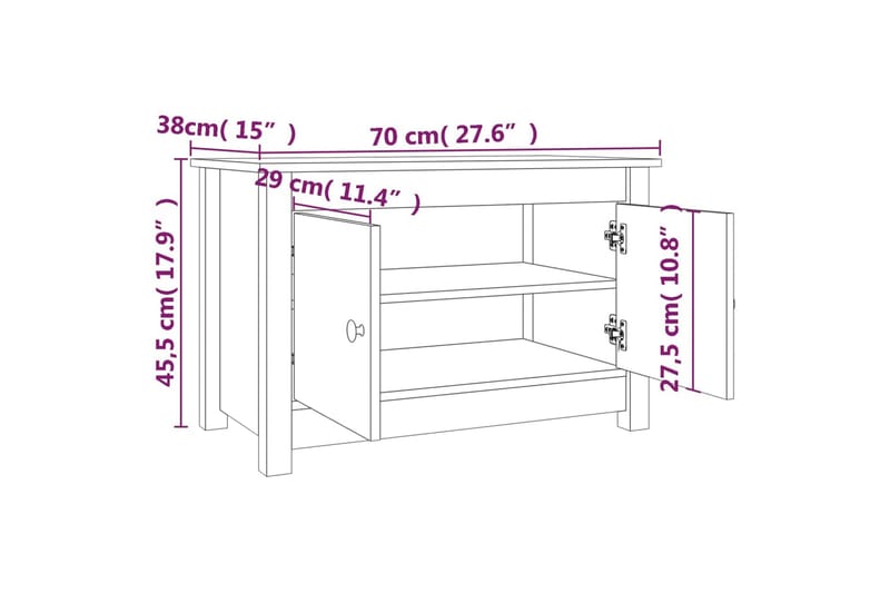 beBasic skobænk 70x38x45,5 cm massivt fyrretræ - Brun - Skoskab - Entréopbevaring - Skoopbevaring