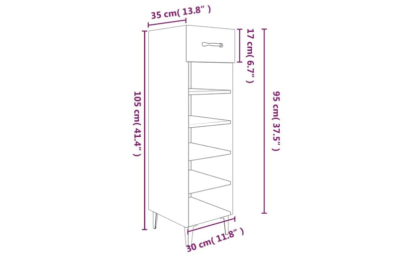 beBasic skoreol 30x35x105 cm konstrueret træ betongrå - GrÃ¥ - Skoskab - Entréopbevaring - Skoopbevaring