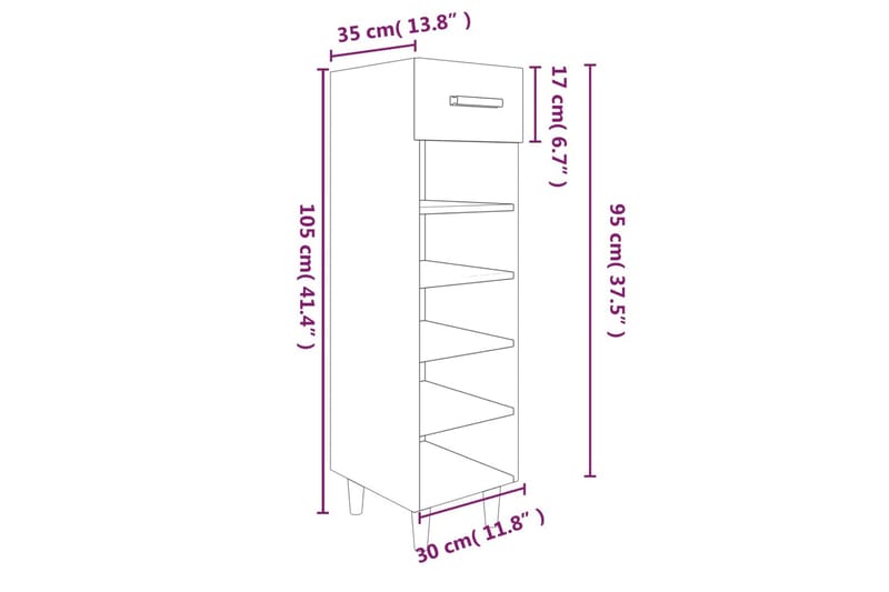 beBasic skoreol 30x35x105 cm konstrueret træ betongrå - GrÃ¥ - Skoskab - Entréopbevaring - Skoopbevaring