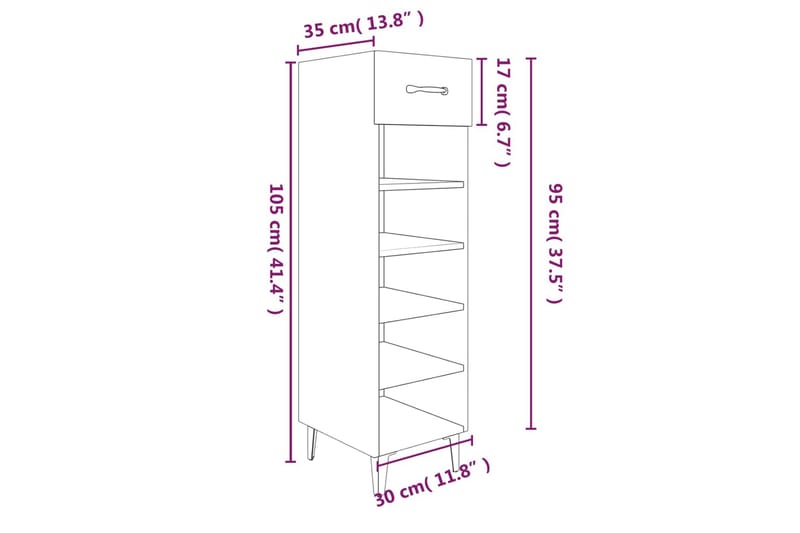 beBasic skoreol 30x35x105 cm konstrueret træ hvid - Hvid - Skoskab - Entréopbevaring - Skoopbevaring