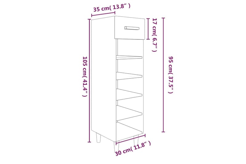 beBasic skoreol 30x35x105 cm konstrueret træ hvid - Hvid - Opbevaring - Skoopbevaring - Skoskab