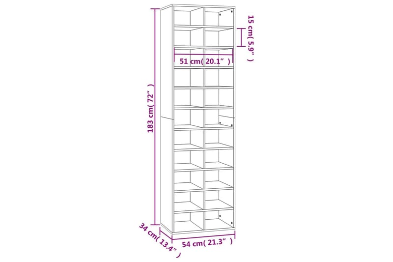 beBasic skoreol 54x34x183 cm konstrueret træ brun egetræsfarve - Brun - Entréopbevaring - Skoopbevaring - Skohylde