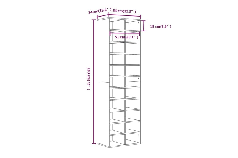 beBasic skoreol 54x34x183 cm konstrueret træ grå sonoma-eg - GrÃ¥ - Entréopbevaring - Skoopbevaring - Skohylde