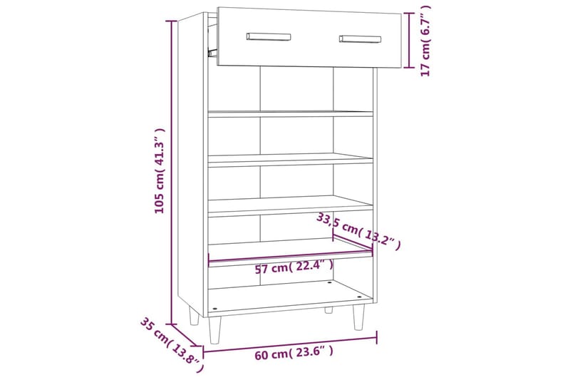 beBasic skoreol 60x35x105 cm konstrueret træ betongrå - GrÃ¥ - Skoskab - Entréopbevaring - Skoopbevaring