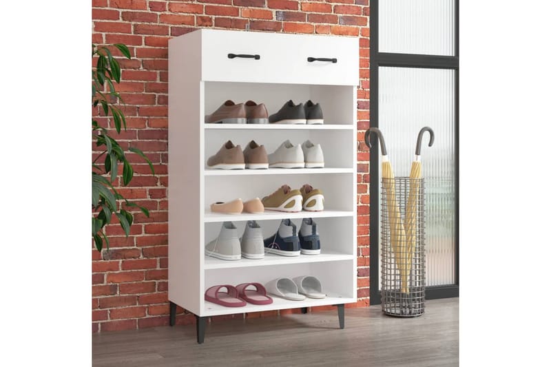 beBasic skoreol 60x35x105 cm konstrueret træ hvid - Hvid - Skoskab - Entréopbevaring - Skoopbevaring