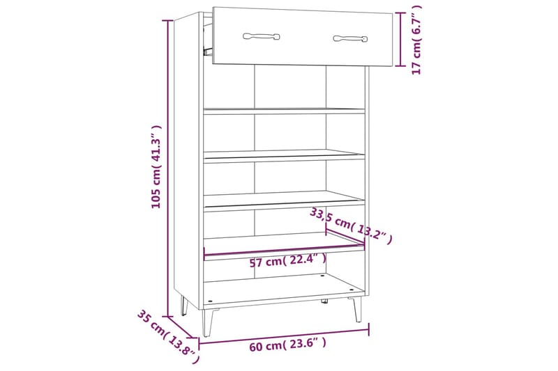 beBasic skoreol 60x35x105 cm konstrueret træ hvid - Hvid - Opbevaring - Skoopbevaring - Skoskab