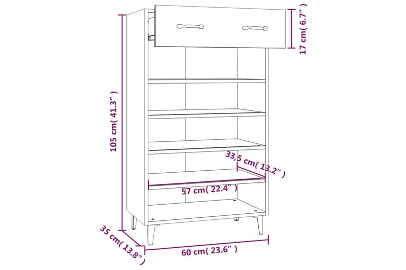 beBasic skoreol 60x35x105 cm konstrueret træ hvid - Hvid - Skoskab - Entréopbevaring - Skoopbevaring