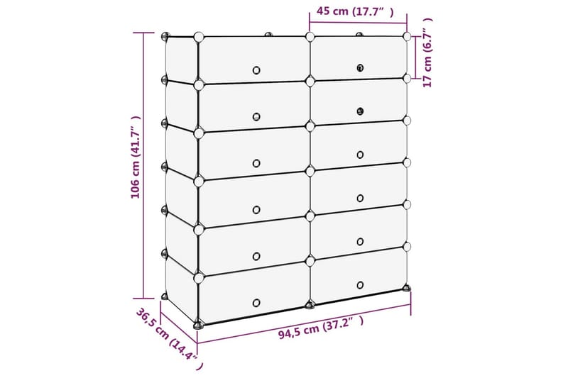 beBasic skoreol 94,5x36,5x106 cm PP transparent - gennemsigtig - Entréopbevaring - Skoopbevaring - Skohylde