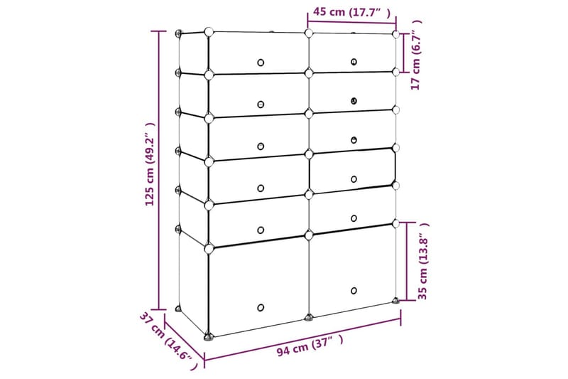 beBasic skoreol 94x37x125 cm PP sort - Sort - Entréopbevaring - Skoopbevaring - Skohylde