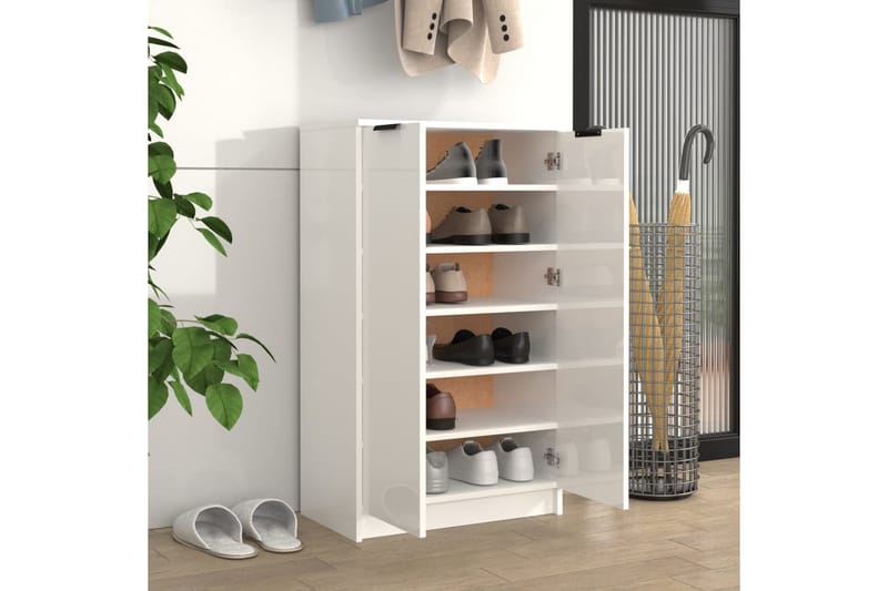 beBasic skoskab 59x35x100 cm konstrueret træ hvid højglans - Hvid - Opbevaring - Skoopbevaring - Skoskab