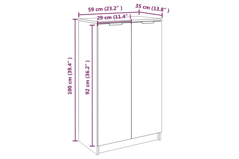beBasic skoskab 59x35x100 cm konstrueret træ hvid højglans - Hvid - Opbevaring - Skoopbevaring - Skoskab