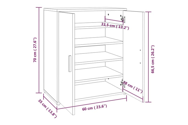 beBasic skoskab 60x35x70 cm konstrueret træ brun egetræsfarve - Brun - Opbevaring - Skoopbevaring