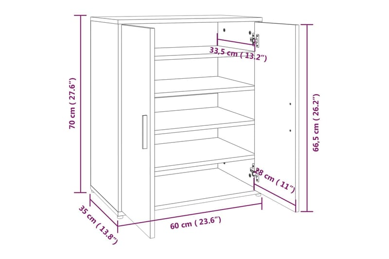 beBasic skoskab 60x35x70 cm konstrueret træ røget egetræ - Brun - Opbevaring - Skoopbevaring