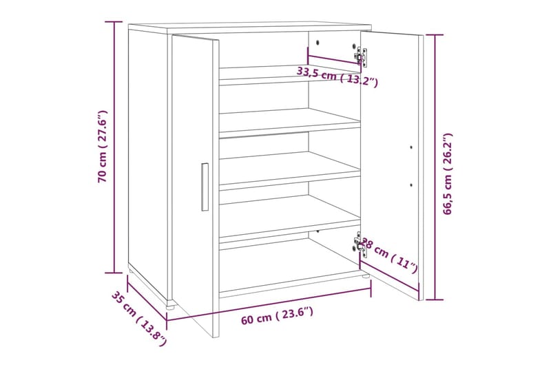 beBasic skoskab 60x35x70 cm konstrueret træ røget egetræ - Brun - Entréopbevaring - Skoopbevaring - Skohylde