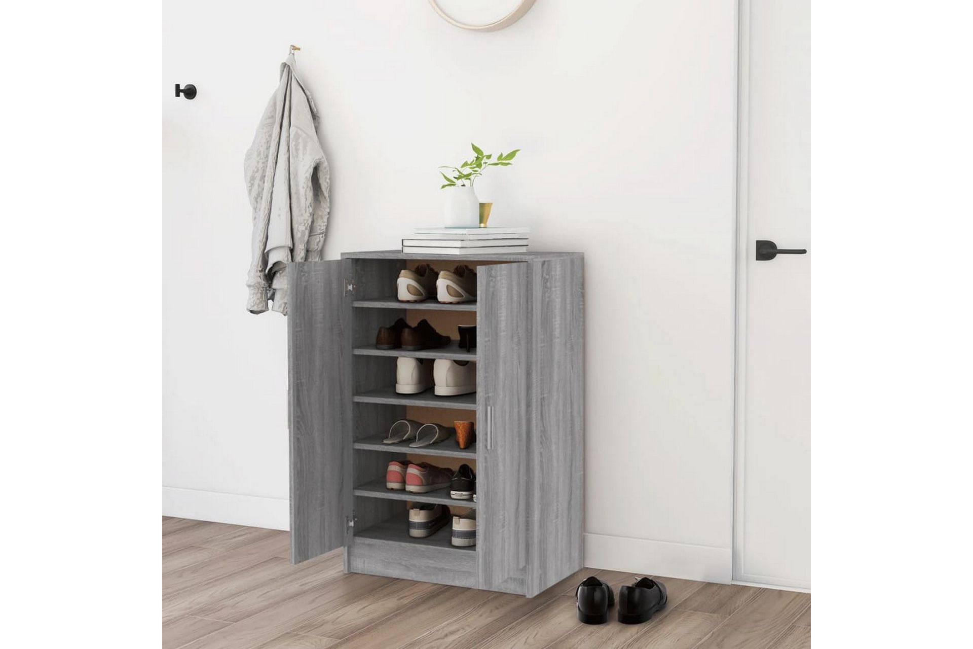 beBasic skoskab 60x35x92 cm konstrueret træ grå sonoma-eg - GrÃ¥ - Opbevaring - Skoopbevaring