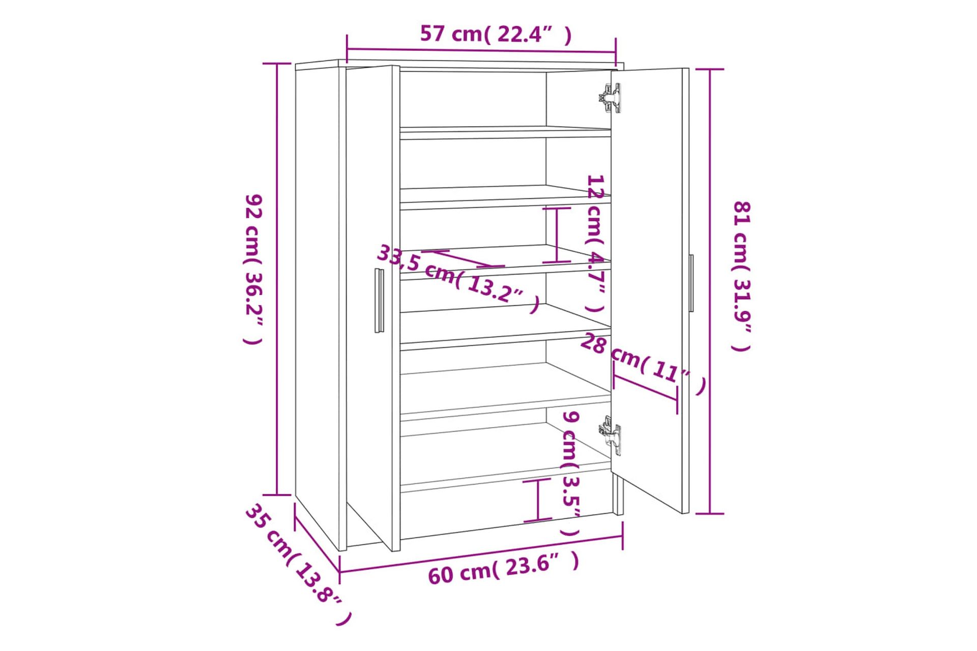 beBasic skoskab 60x35x92 cm konstrueret træ grå sonoma-eg - GrÃ¥ - Opbevaring - Skoopbevaring