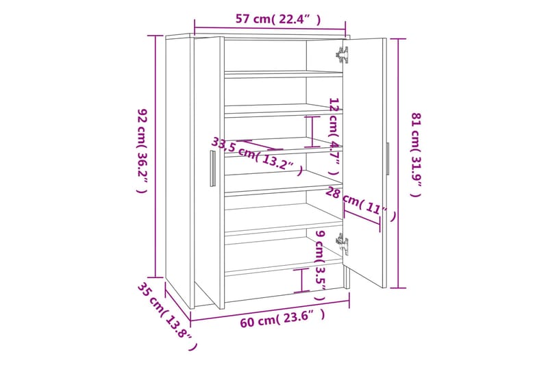 beBasic skoskab 60x35x92 cm konstrueret træ grå sonoma-eg - GrÃ¥ - Entréopbevaring - Skoopbevaring - Skohylde