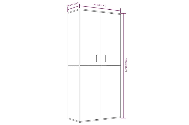 beBasic skoskab 80x39x178 cm konstrueret træ røget egetræsfarve - Brun - Entréopbevaring - Skoopbevaring - Skohylde